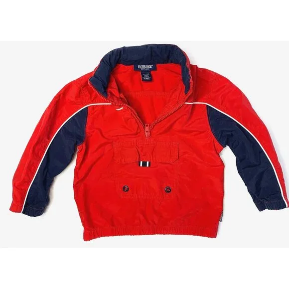 Oshkosh Boys Hooded Top Jacket Size 36 Months Half Zip Red Blue - Picture 2 of 7